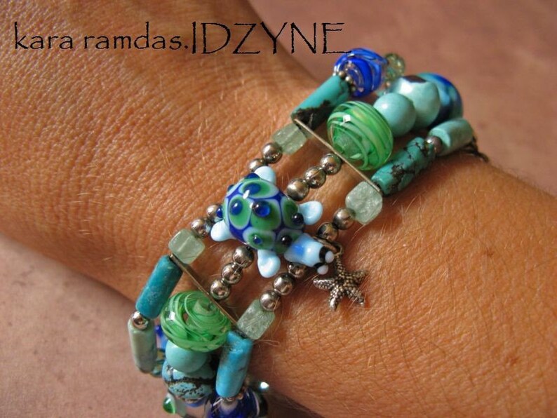 Turtle, Starfish, Turquoise, Manatee, Sanddollar, Lizard, Sterling Silver Sealife Bracelet image 2