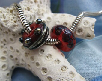 BHB Red Silver Metallic and Blue European Bracelet Beads