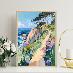 Coastal Cliff Path Print: Impressionist California Seaside Art