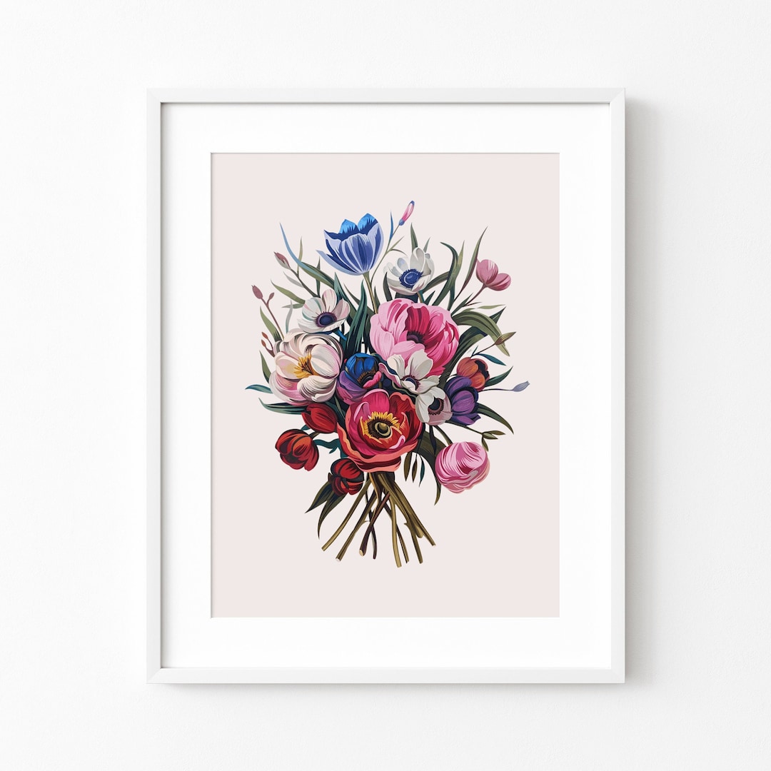 Modern Flower Bouquet Art Poster, Bold Vibrant Home Decor, Romantic ...