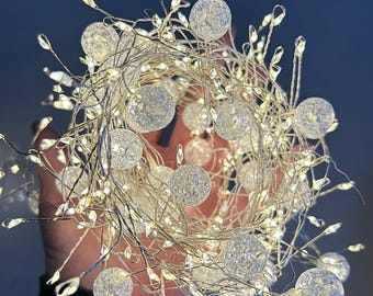 Plug In Crystal Ball Fairy Lights: 15ft String Lights, Warm White Glow