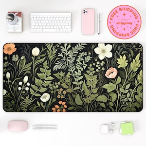 Botanical Art Nouveau Desk Mat: Floral Greenery Home Office Decor