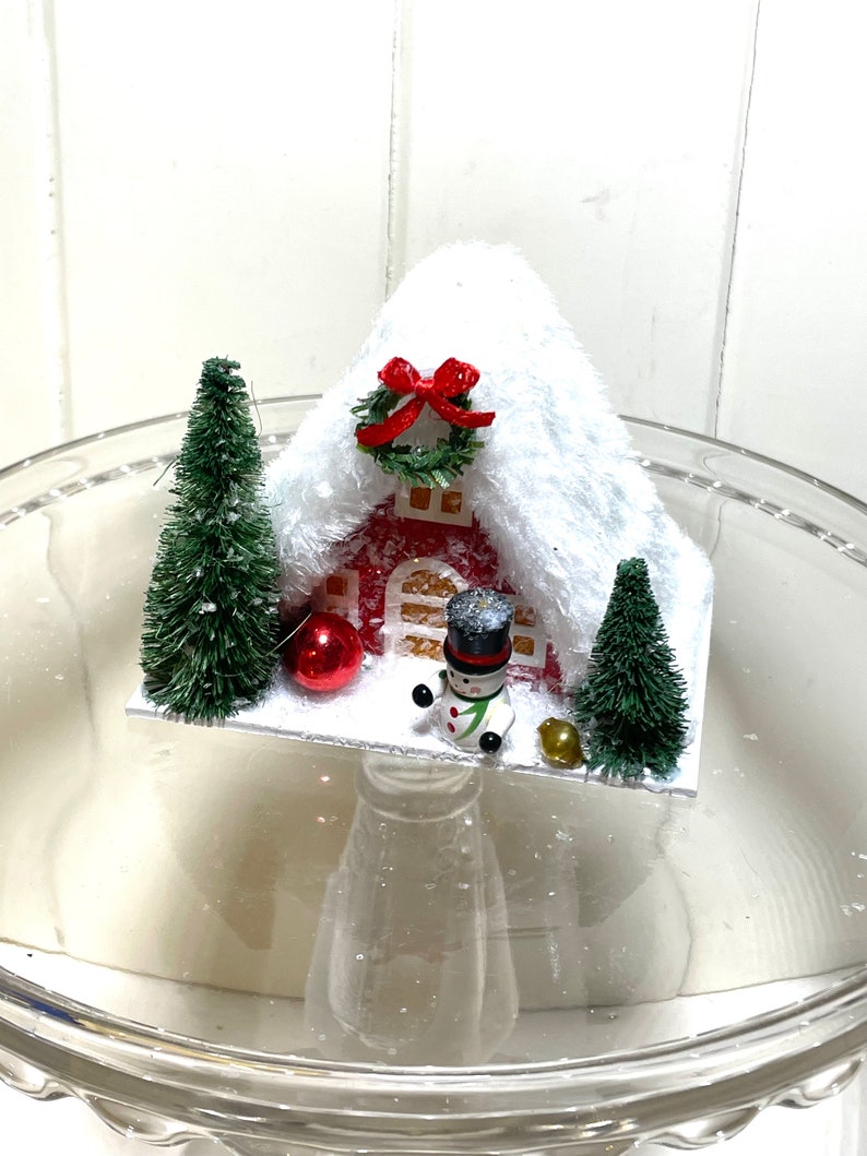 Red Putz House Christmas Decor Mica Mercury Glass Vintage Snowman image 1