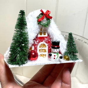 Red Putz House Christmas Decor Mica Mercury Glass Vintage Snowman image 4