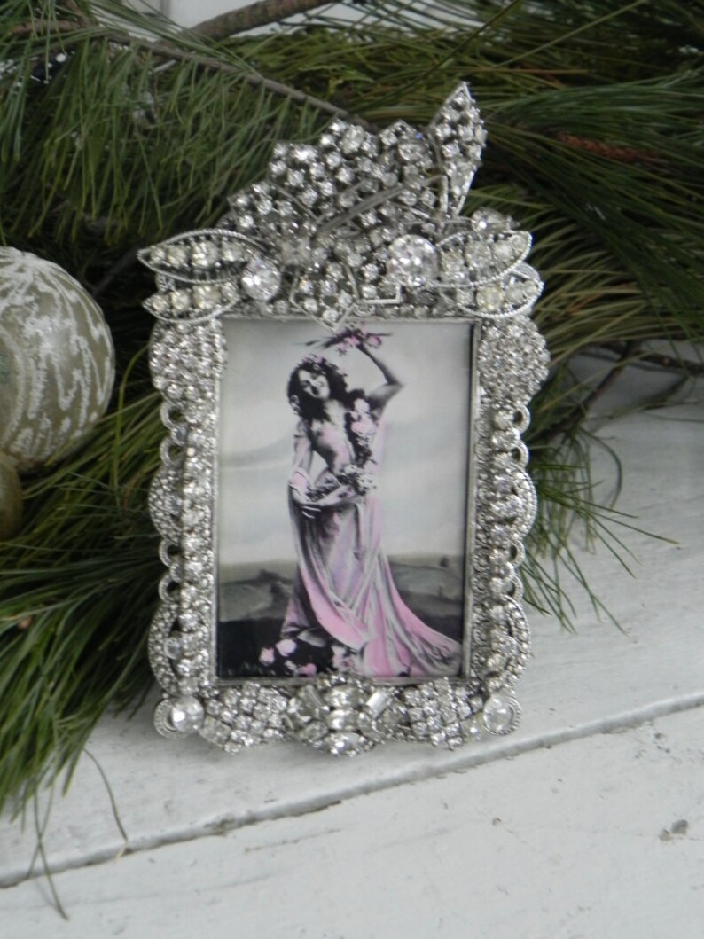 Vintage Jeweled Clear Deco Rhinestone Photo Picture Frame Etsy