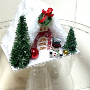 Red Putz House Christmas Decor Mica Mercury Glass Vintage Snowman image 2