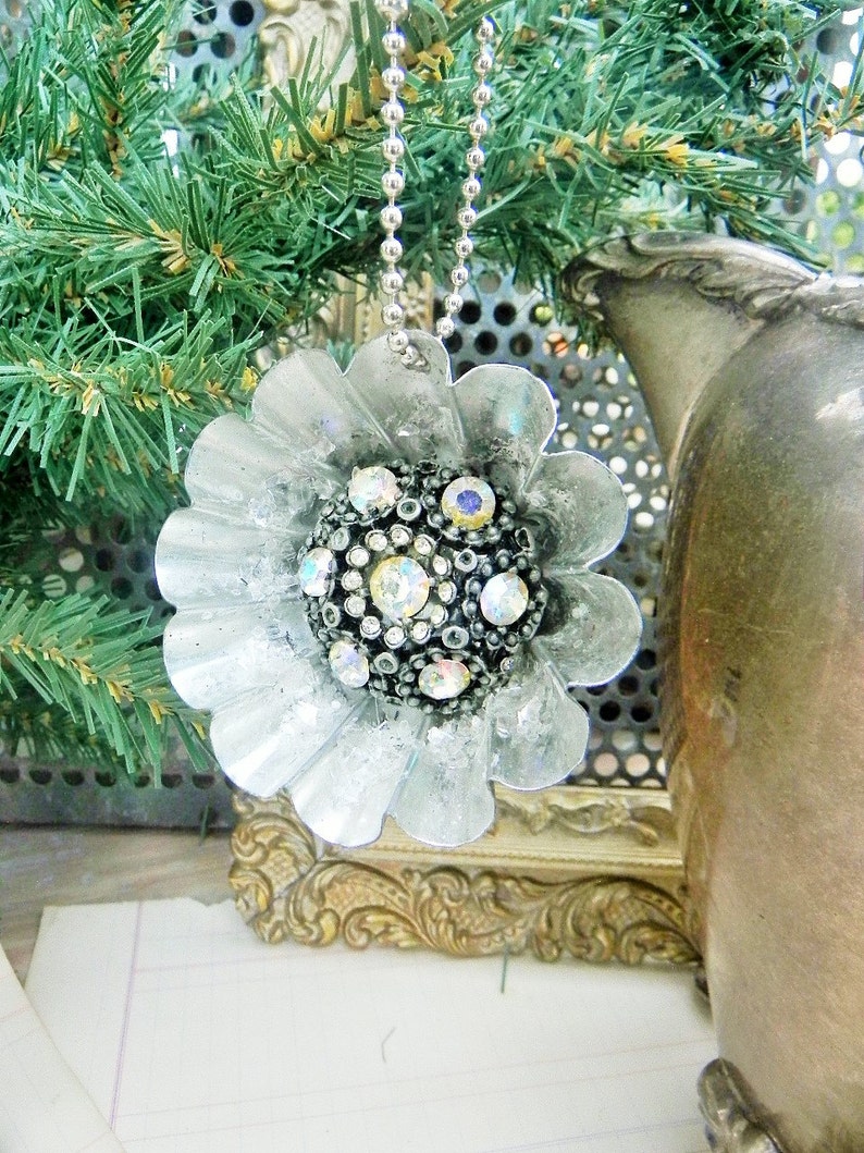 Vintage Metal Tart Tin Christmas Ornament w/ Rhinestones & Etsy