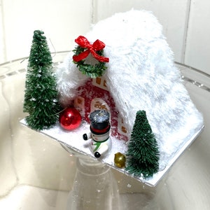 Red Putz House Christmas Decor Mica Mercury Glass Vintage Snowman image 3
