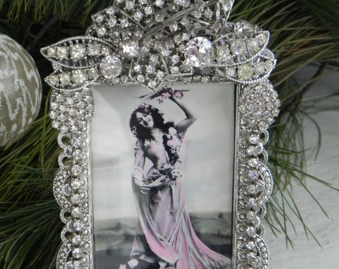 Vintage Jeweled Clear Deco Rhinestone Photo Picture Frame Sparkling ...