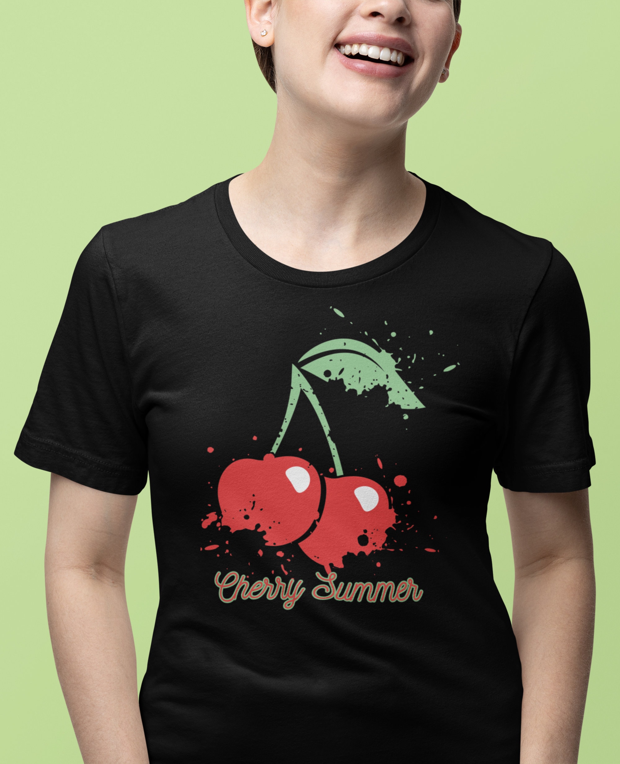 Unisex Cherry Print T-shirt, Summer Graphic Tee, Perfect
