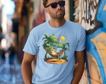 Unisex Relaxed Frog in Hammock T-Shirt, Fun Tropical Summer Tee, Nature Lovers Gift, Relaxed Frog Shirt, Perfect Summer Style