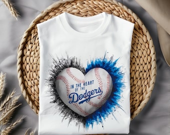 Unisex Dodgers baseball shirt, heart design, fan gift idea, blue vintage look, love for Dodgers, sporty tee, LA baseball supporter