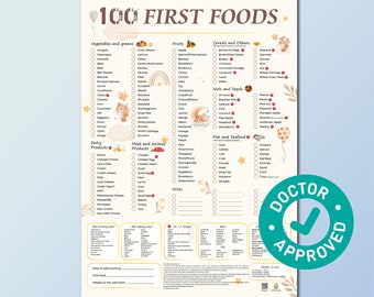 100 Baby's First Foods Tracker für die ersten 100 Lebensmittel von Neugeborenen zum Ausdrucken, Baby Led Entwöhnungslebensmittel-Checkliste zum Ausdrucken