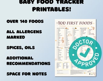 100 Baby's First Foods Tracker für die ersten 100 Lebensmittel von Neugeborenen zum Ausdrucken, Baby Led Entwöhnungslebensmittel-Checkliste zum Ausdrucken
