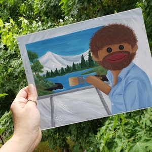 Sock Monkey Parody of Bob Ross -8.5&quot; x 11&quot; art print, Joy of Painting