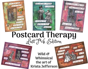 Postcard Therapy;  Last F*ck Edition -5 postcard set, collage art -potty mouth, sweary