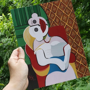 Sock Monkey Masterpiece parody of Picasso&#39;s Dream (The Sleep) -8.5&quot; x 11&quot; art print