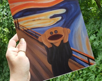 Sock Monkey Masterpiece, The Scream by Edvard Munch  -8.5"x 11" art print parody