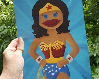 Sock Monkey Wonder Woman  -8.5" x 11" art print