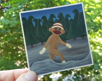 Sock Monkey Sasquatch parody -vinyl sticker, waterproof, Bigfoot