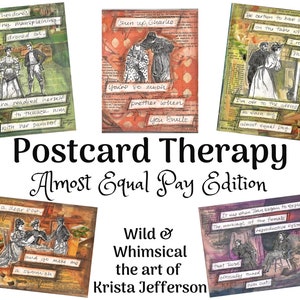 Postcard Therapy Almost Equal Pay Edition 5 postcard set, collage art mansplaining, patriarchy image 1