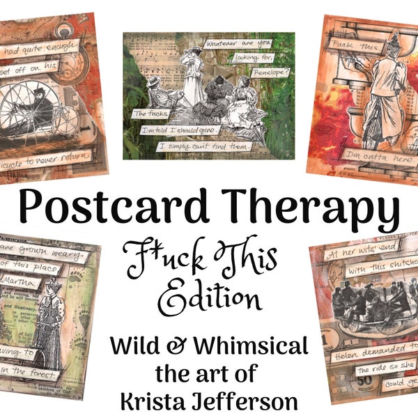 Postcard Therapy;  F*uck This Edition -5 postcard set, potty mouth, collage art
