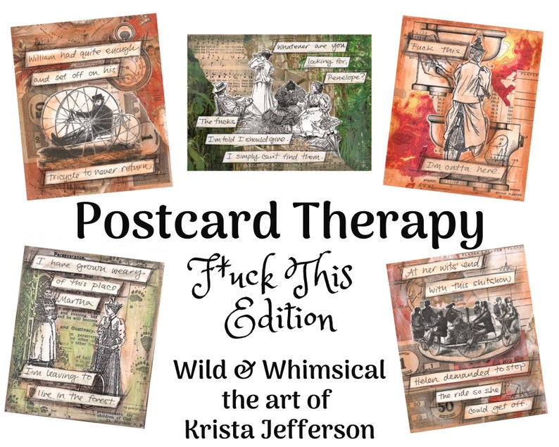 Postcard Therapy Fuck This Edition 5 postcard set, potty mouth, collage art image 1