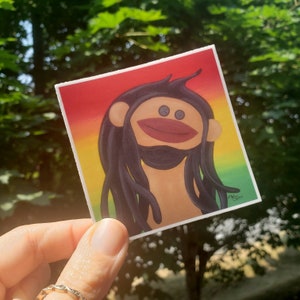 Sock Monkey Bob Marley parody -vinyl sticker, waterproof, laptop