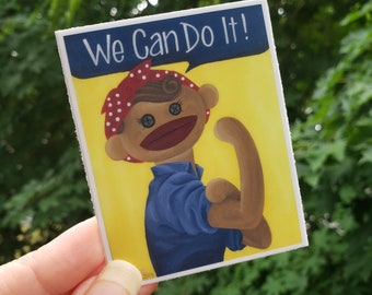 Sock Monkey Rosie the Riveter -vinyl waterproof sticker, laptop