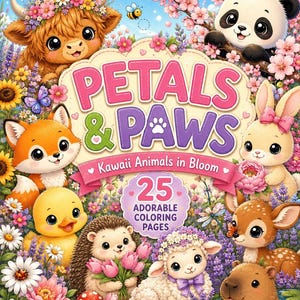 Kawaii Animals Coloring Book | Flowers, Garden Scenes (PDF Download)