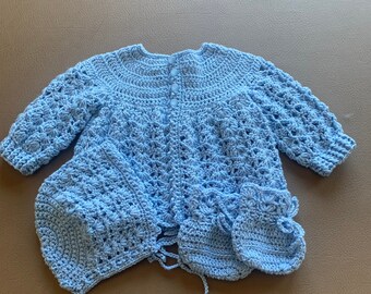 Crochet baby Boy Sweater Set, Blue baby sweater, Handmade baby sweater, Crochet Newborn Sweater