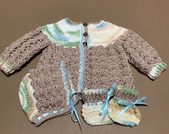 Baby Sweater, Baby Cardigan, Neutral Baby Sweater, Baby Layette, Crochet Baby Sweater, Handmade baby sweater