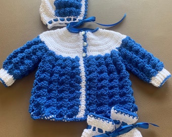 Blue Baby Sweater Set, Newborn Baby Sweater,  Crochet Baby Sweater Set, Handmade Baby Sweater Set, Baby Shower Gift
