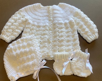 Baby sweater, White Baby Sweater Set, Handmade White Baby Sweater, Crochet Newborn Sweater, Handmade White Baby Sweater