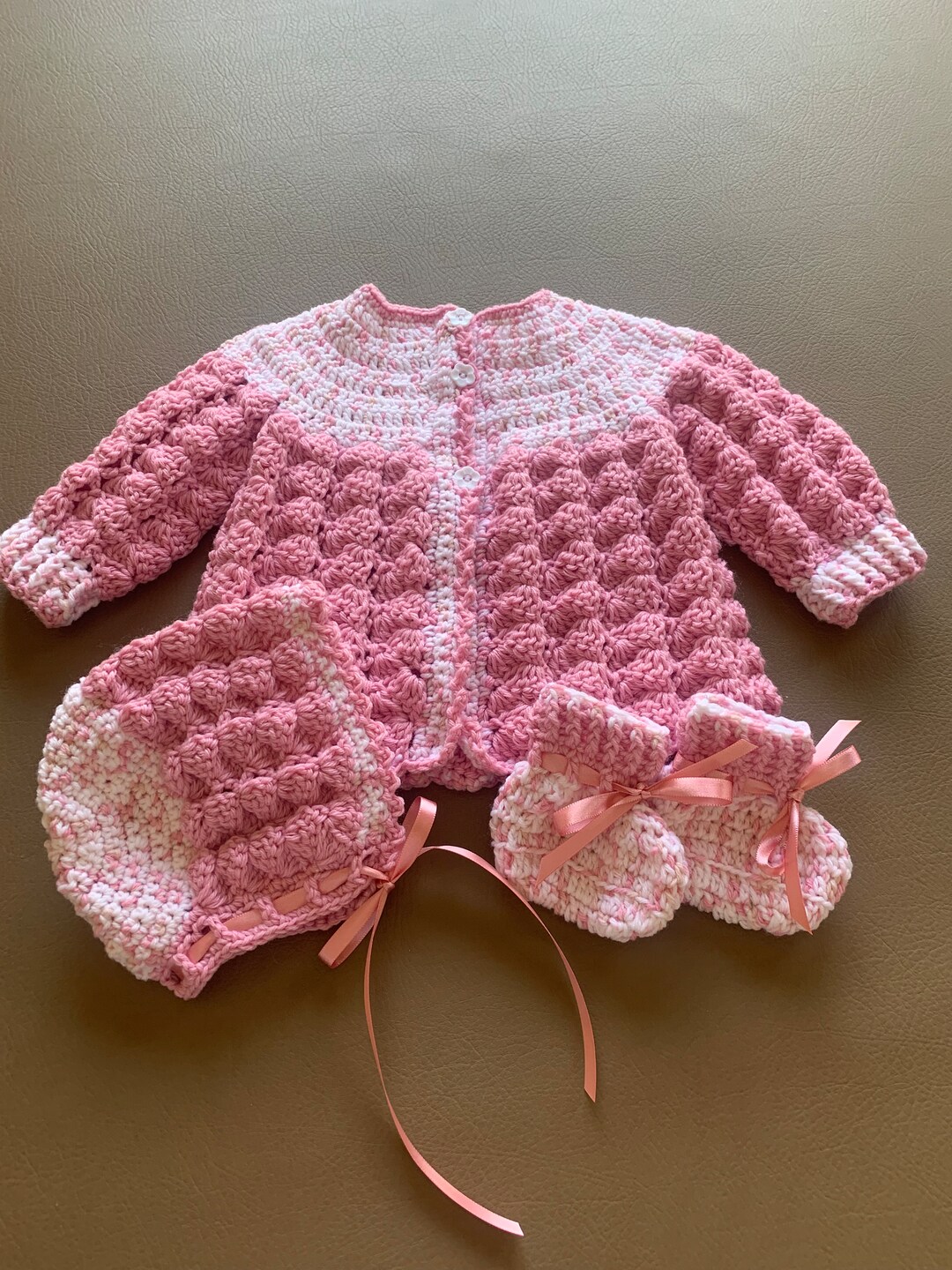 Baby Girl Sweater Set White Pink Baby Sweater Crochet Baby Etsy