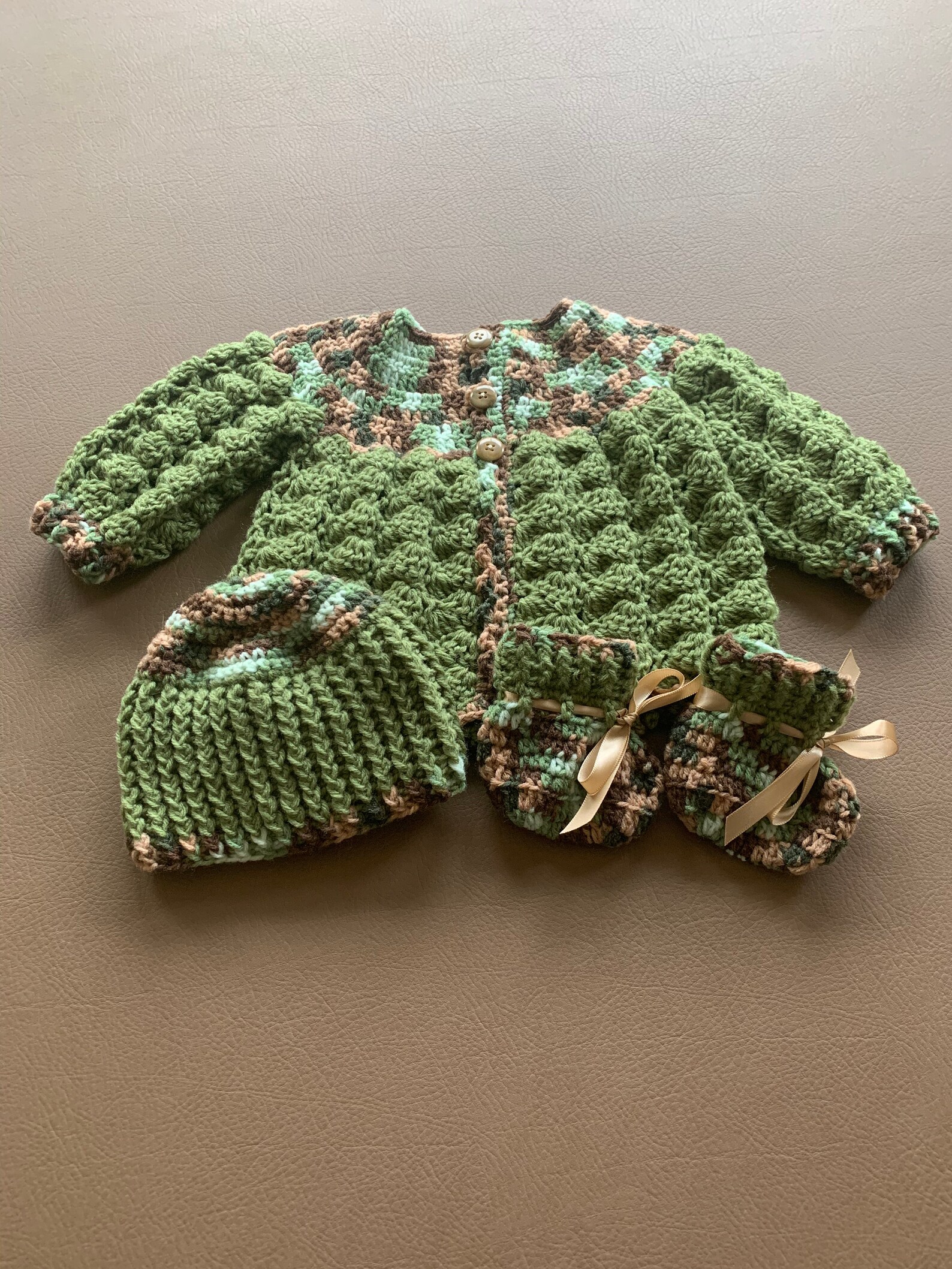 Crochet Baby Boy Sweater Set Newborn Baby Boy Layette Camo Etsy