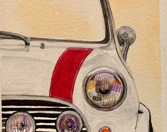 Mini Cooper Watercolor Art by Carolyn Miller Original