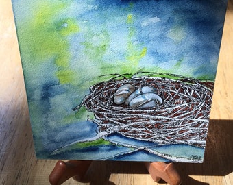 Nest Egg on Watercolor Canvas Original