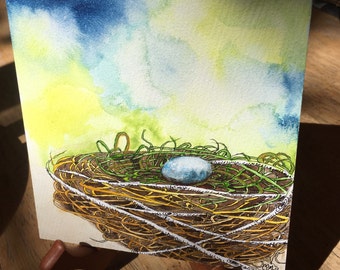 Nest Egg on Watercolor Canvas Original