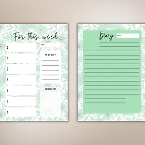 Minty Floral Digital Planner PDF Undated A4 Organizer | Daily, Weekly & Monthly Layouts image 3