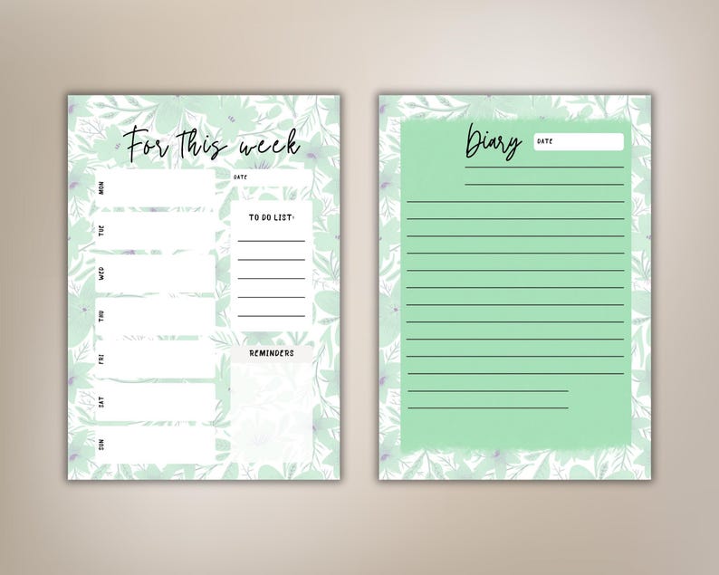 Minty Floral Digital Planner PDF Undated A4 Organizer | Daily, Weekly & Monthly Layouts image 3