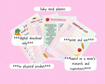 Baby Meal Planner: Solid Food Tracker, Weekly Feeding Schedule (PDF Instant Download)