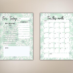 Minty Floral Digital Planner PDF Undated A4 Organizer | Daily, Weekly & Monthly Layouts image 5