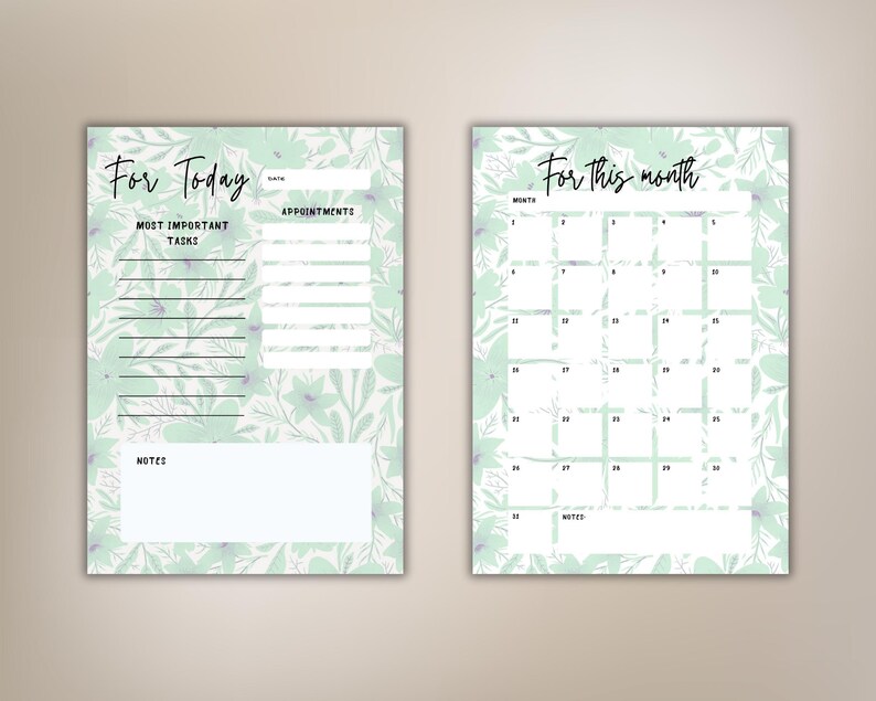 Minty Floral Digital Planner PDF Undated A4 Organizer | Daily, Weekly & Monthly Layouts image 5