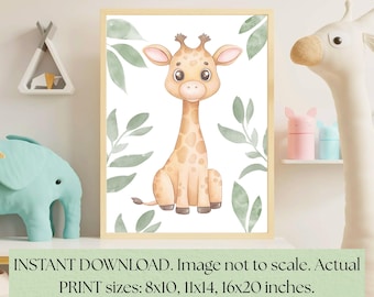Giraffe Nursery Art Print, Safari Animal Decor (Digital Download)