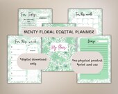Minty Floral Digital Planner PDF Undated A4 Organizer | Daily, Weekly & Monthly Layouts