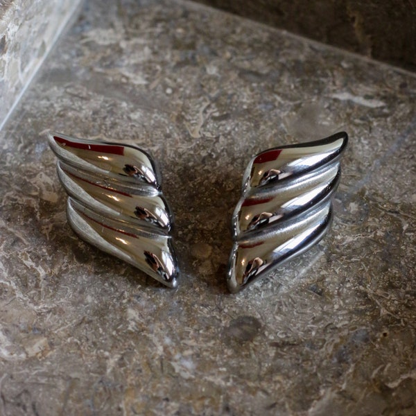Wing Silver Earrings: Vintage Inspired 90s Chic | Art Deco Revival Statement Jewelry | Modernist Chunky Earrings for Summer