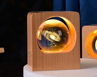 Beech Crystal Ball Night Light ,Custom Moon Night light, 3D Printed Moon Lamp, Lunar Crystal Ball Desk Lamp,Personalized Snow Globe Memorial