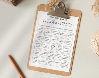 Bingo de boda: Encuentra al invitado, Juego para romper el hielo editable, Juego imprimible para despedida de soltera, Tarjetas de bingo minimalistas, Actividad para despedida de soltera