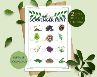 Nature Scavenger Hunt Game for Kids, Outdoor Hiking Treasure, Printable Preschool Activity, Teaching Printables, Morning Walk Checklist